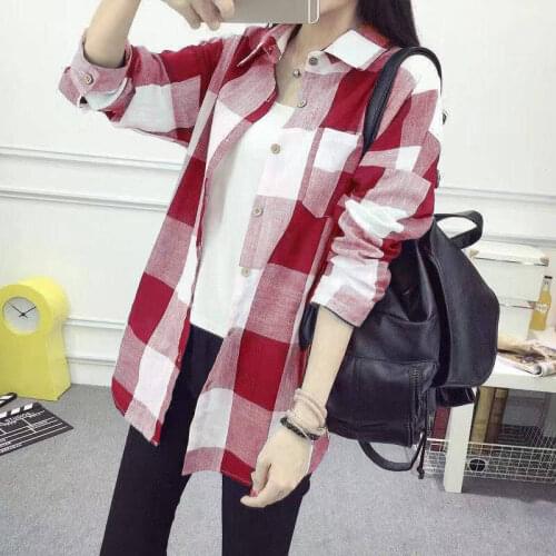 Blouse Women Plaid Shirt Womens Cotton and Linen Long-Sleeved Shirt Loose Large Size Mid-Length Top Blusas Ropa De Mujer