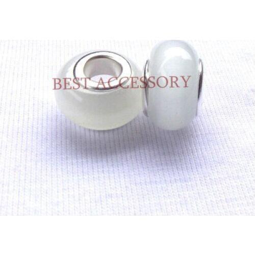 50pcs 9*14MM White Cat Eye Big Hole Beads For European Charm Bracelets *5mm hole*,Free shipping