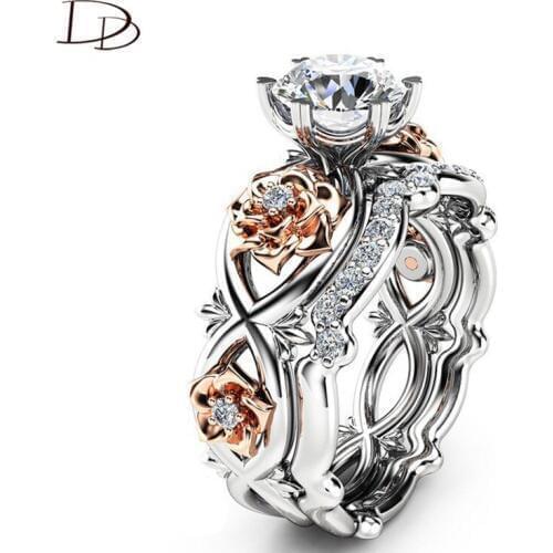 DODO Kpop Vintage Rose Gold Flowers Rings For Women Big 7Mm AAA Cubic Zirconia Anillos Fashion Set Ring Jewelry Wholesale Ra099