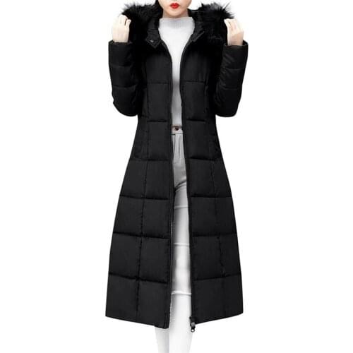 Elegant Winter Jacket For Women Outerwear Faux Fur Hooded Coat Long Cotton-padded Jackets Pocket Coats Korean Winter Coat Women
