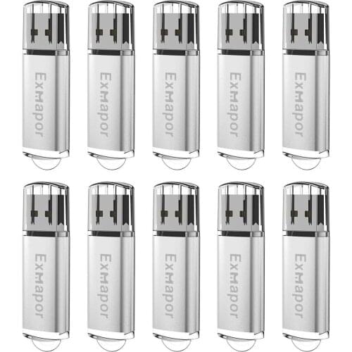 10 X Exmapor 16GB Bulk USB 2.0 Flash Drives with Cap Thumb Drives 32g Zip Drive Memory Stick with Led Indicator, 8GB 4GB 2GB 1GB