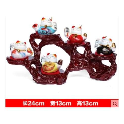 Fortune Cat ceramic living room wine cabinet TV cabinet home decoration wooden frame statue Home decoration