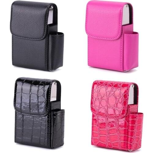 Cigarette Box Lighter Holder PU Leather/Aluminum Smoker Smoke Tools Cigar Tobacco Case Container Men Smoking Supplies Gifts