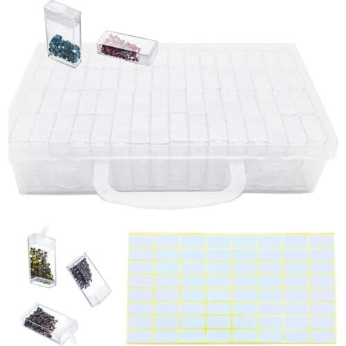 64/60 Grids Diamond Embroidery Box,Jewelry Drill Storage Box,Diamond Painting Storage Containers with 244 PCS Stickers Label