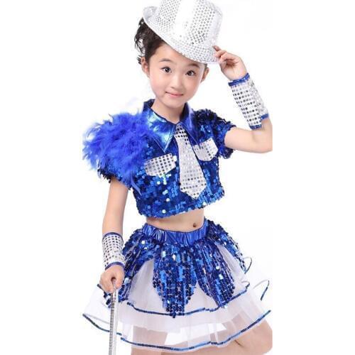 Girl Sequin Jazz Dance Children Modern Dance Costume Fashion Waltz Dancing Dress Stage Show Dresses Jazz Costumes For Girl