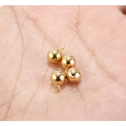 50pcs Stainless Steel Round Metal Drops Gold Tone 6mm Ball Beaded Charm with open jump ring for DIY Necklace Pendant Jewelry