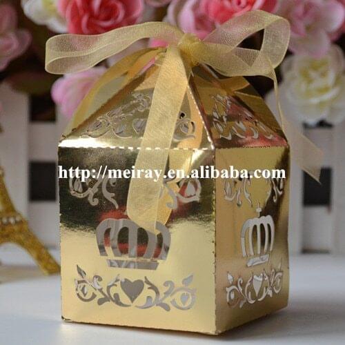 Laser cut diwali sweet box metallic gold party favor boxes cake decorating