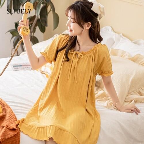 SLPBELY Women Summer Nightdress Nightgown Sweet Solid Short Sleeved Women Shirt Female Sleepwear Homewear Nightskrit Nightwear