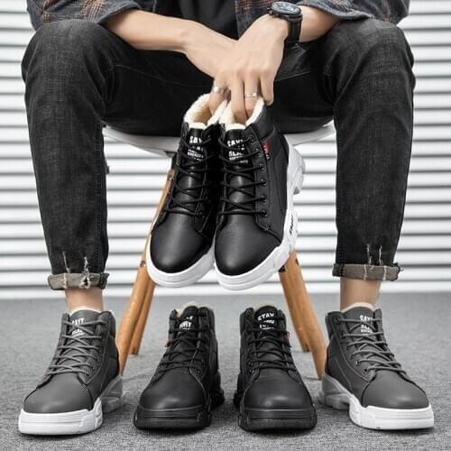 Winter New Mens Warm Shoes Trend Snow Boots Leisure Plush Martin Boots Lace Up Cotton Shoes