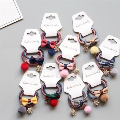 10set/lot Cute Tot Girls Bow Crystal Hair Ties Set Lace Pom Pom Ball Hair Rope Ponytail Holder Hair Bands Hair Accessories