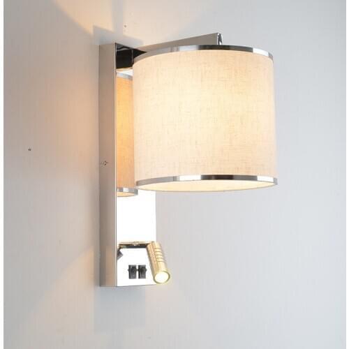 Modern Atmospheric Chrome Finished Stainless Steel Wall Lamp with E27 Fabric Shade Button Control Wall Sconce for Ailse Bedside