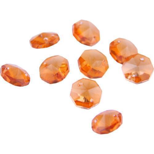 Orange 14mm Octagon Beads With 1 Hole/2 Holes Crystal Lighting Lamp Parts Beads Strand Component For Home Wedding & DIY