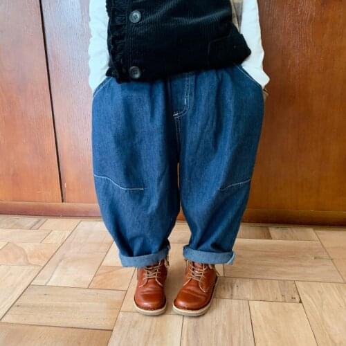 2020 Fall Casual Kids Boys Girls Harem Pants Korean Style Denim Childrens Wide-leg Jeans Trouser Simple Pant for Little Kids