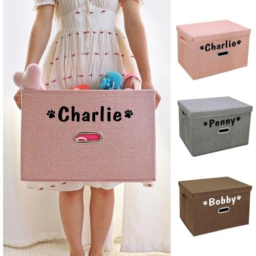 Personalized Pet Toy Storage Box Folding Dog Toy Clothes Basket Boxes Free Customized Storage Baskets With Lid Name Paw Print