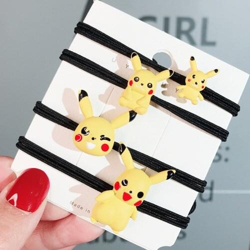 Cartoon Pikachu personality knotted girl headband Pokemon alloy leather case all-match girl ponytail hair accessories