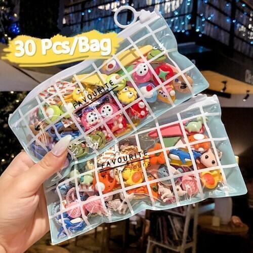 30 Pcs/Bag Children Cute Cartoon Flower Elastic Hair Bands Hairpins Girls Lovely Rubber Bands Hair Clips Kids Hair Accessories