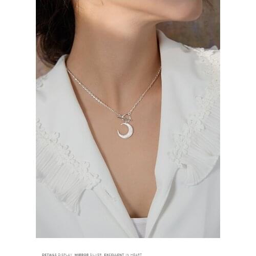 S925 sterling silver jewelry with moon OT buckle pendant simple light luxury clavicle chain necklace for female birthday gifts