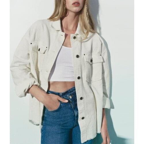 Za Jacket 2021 Autumn Vintage Long Sleeve Shirt Coats Top Female Turn Down Collar Casual Cardigan Jackets Outerwear Streetwear