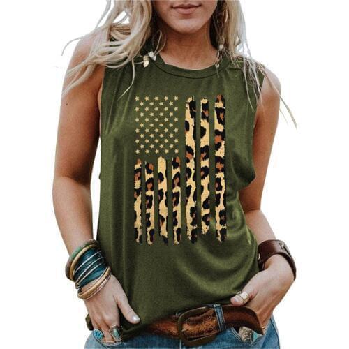 Leopard American Flag Print Summer Women Tank Tops Independence Day Oversized Tops Female Tank Tshirt Clothes O-neck Sleeveless