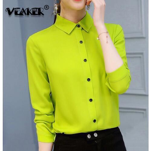 2019 new brand Chiffon Shirt womens candy color Blouse Long Sleeve blue overshirt female autumn Solid shirts elegant tops S-2XL