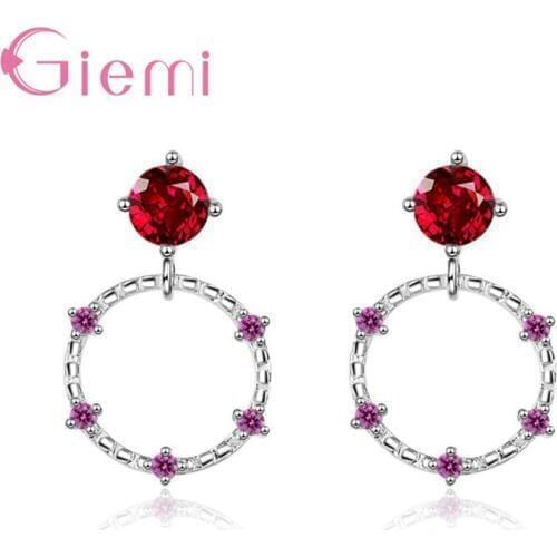 Best Sale Double Round Shape Women Drop Earrings Paved Red Cubic Zirconia Stone Top /Gold Color 2 Option