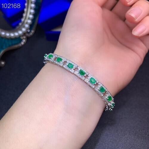 S925 silver natural green Emerald bracelet natural gemstone bracelet fashion grace square Pillow women party gift fine jewelry