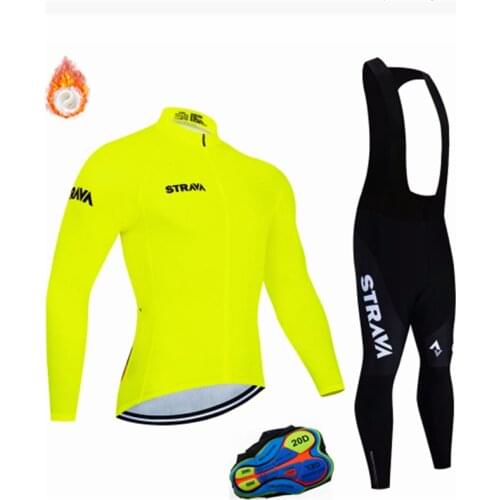 STRAVA Winter 2021 STRAVA Winter Thermal Fleece Cycling Jersey Set Cycling Clothing Super Warm Mountain Bike Wear Racing Bicycle