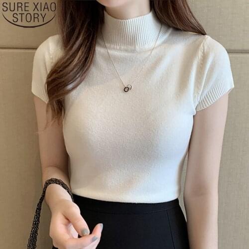 2021 Casual Women Clothing Korean Knitted Women Top Blusas Mujer De Moda Summer Solid Slim Turtleneck Blouse Blusas 8622 50