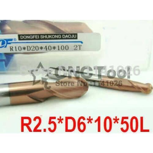 2F-R2.5*6*10*50,carbide end mills,Carbide Square Flatted End Mill, flute,coating:NANO,Factory Outlet Length