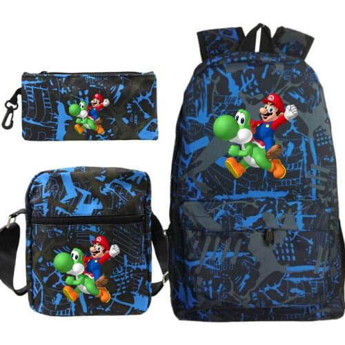3Pcs/set Super Mario Fashion Backpacks for School Teenagers Girls Mario Printed Bookbags Elementary Primary Children School Bags