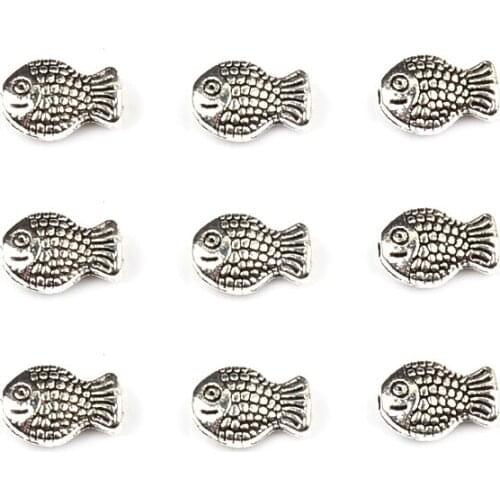 30pcs 7x10mm Tibetan Silver Fish Charm Spacer Loose Metal Beads For Jewelry Making Finding Accessories Wholesale