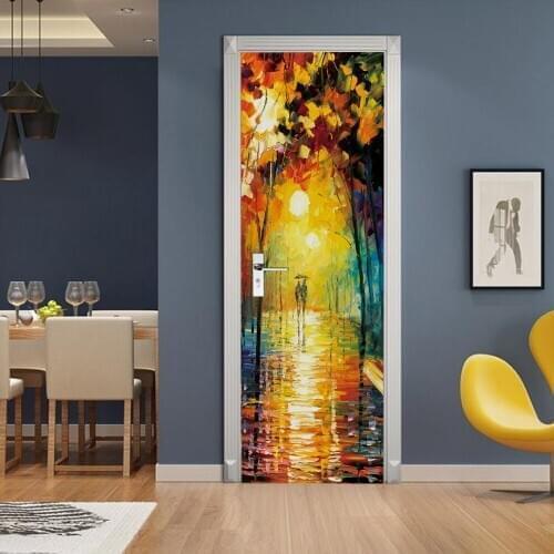 3D creative Oil painting sunset door stickers wall stickers self-adhesive waterproof removable