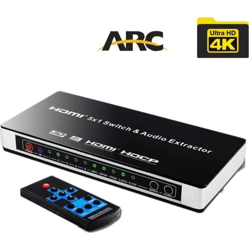 4K HDMI Switcher 5X1 with audio selector HDMI Audio Extractor ARC Audio EDID Setting HDMI Switch Remote For PS4 Apple TV