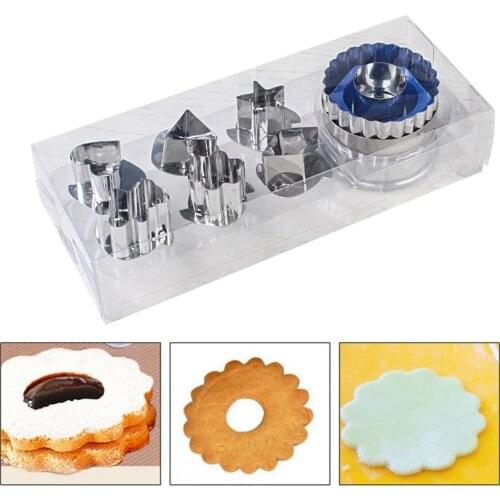 7pcs Cookie Cutters Set 6 Patterns Stainless Steel Baking Mold with 1 Press for Biscuit Cookie Pastry