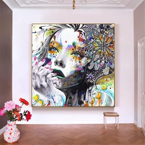 Abstract Girl Wall Art Poster Beatuy Flower Women Painting Canvas Prints Home Decor