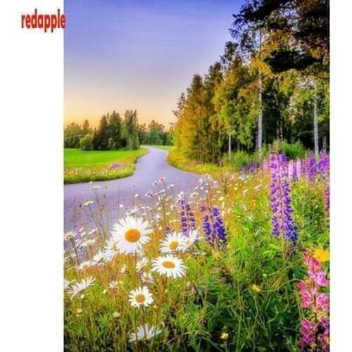 5d DIY Diy Diamond painting Flowers on the side Rhinestone Cross stitch Mosaic natural landscape Picture Diamond embroidery gift