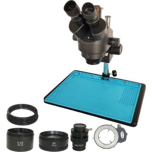 Russian free shipping 3.5X-90X simul-focal Trinocular Stereo Microscope soldering 144 LED lights phone pcb jewelry repair Kit