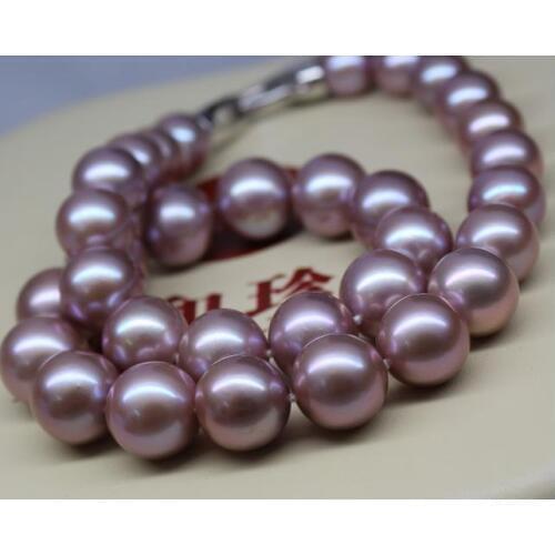 Free shipping gorgeous AAA 12-14kmm round lavender pearl necklace