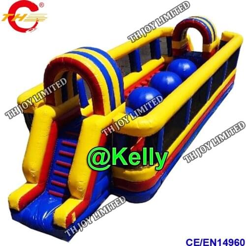 Free air shipping Inflatable Bouncy Castle Wipeout Ball Obstacle Course, 4 Big jump Balls challenge Inflatable Wipeout Game