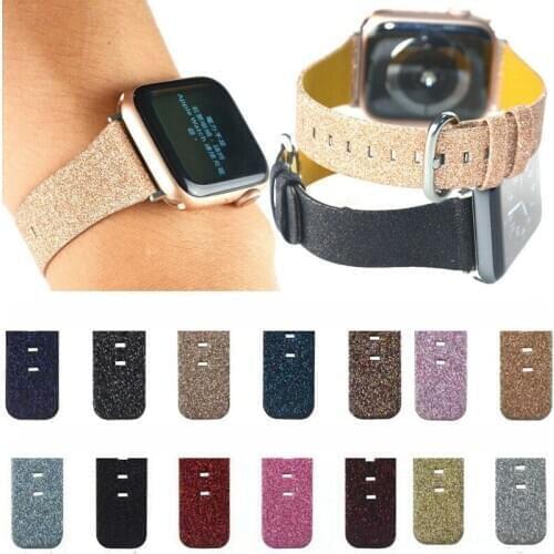 Shiny Glitter Power Leather Bling Luxury Band Wristwatch Bracelet Strap for Apple Watch Series 3/2/1 38 42mm