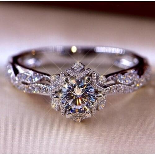 Bling Bling Women Zircon Ring Flower Zircong Ring for Engagement Wedding Fashion Jewelry Accessories Size 6-10