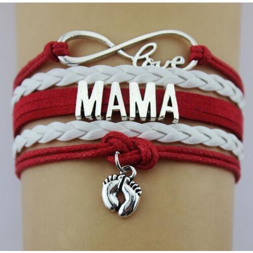 10PC/Lot Infinity Love Mama Foot charm bracelet Rope Leather for women jewelry Leather bracelets & bangles gifts for Mama