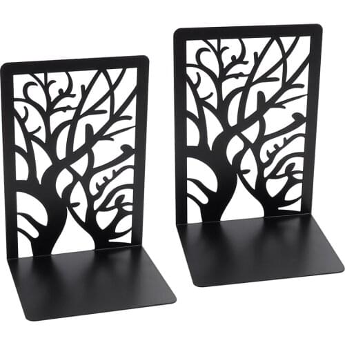 1Pair Modern Tree Shadow Bookends Decorative Metal Book Storage Shelves Bookends Organizer Desktop Book Shelf Storage Holder