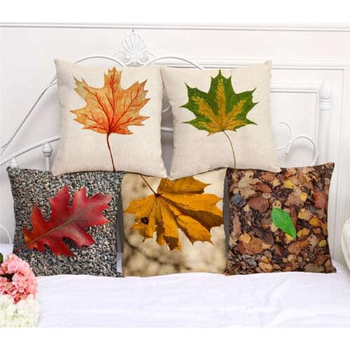 Throw Pillow Cases Hello Fall Autumn Leaves Cushion Cover 45x45cm Home Living Room Decoration Linen/Cotton Pillowcover Decor