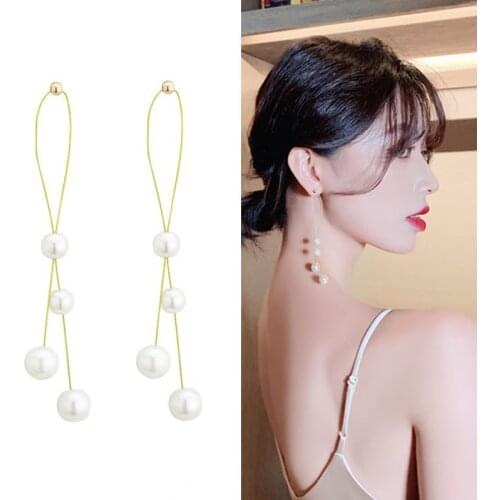 Pearl tassel earrings long section of wild significantly thin face earrings