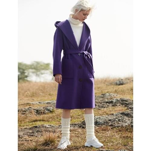 Double-sided cashmere coat womens mid-length lace-up 2021 new red Nizi thin woolen coat