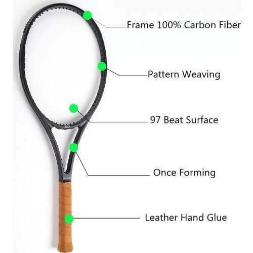Black Carbon Fiber Tennis Racket Head Size 97 sq.in. Weight 340g Handle Size 4 1/4,4 3/8,4 1/2 with bag