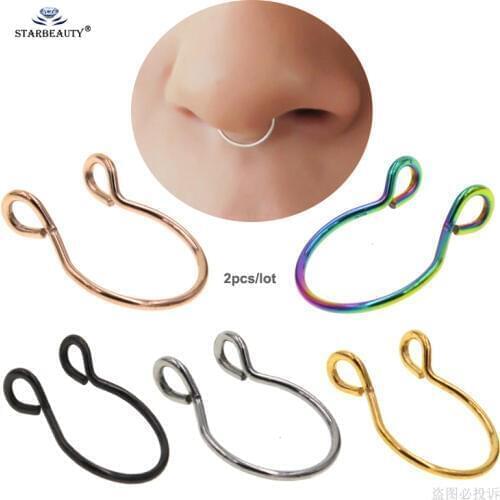 Starbeauty 2pcs U Shaped Fake Nose Ring Hoop Septum Rings Stainless Steel Nostril Piercing Earrings Nariz Oreja Pircing Jewelry
