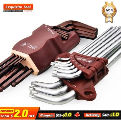 LIJIAN S2 9PCS L Type Double End Allen Hex Key Metric British Hexagon Wrench Set Ball Head Alex Spanner Hexagonal Hand Tool