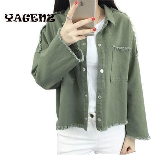 Solid color cowboy Coats Womens Denim jacket Spring Autumn jacket loose lodging wind flow Su students spring cowboy Outwear